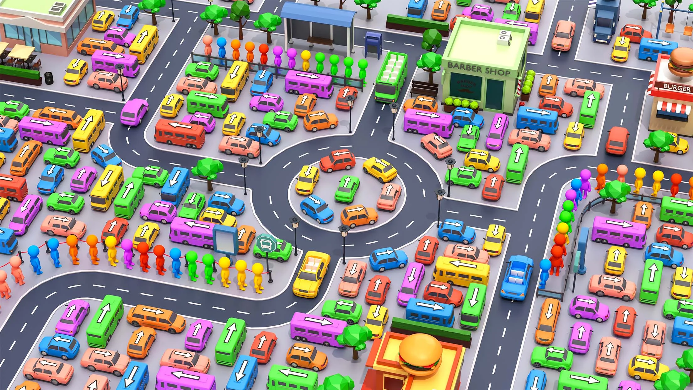A colorful cartoonish traffic jam puzzle